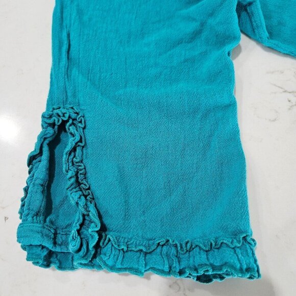 Oh My Gauze Teal Button-Down Top With Ruffle Detail 3/4 Sleeves Size 2 Large XL - Picture 3 of 8